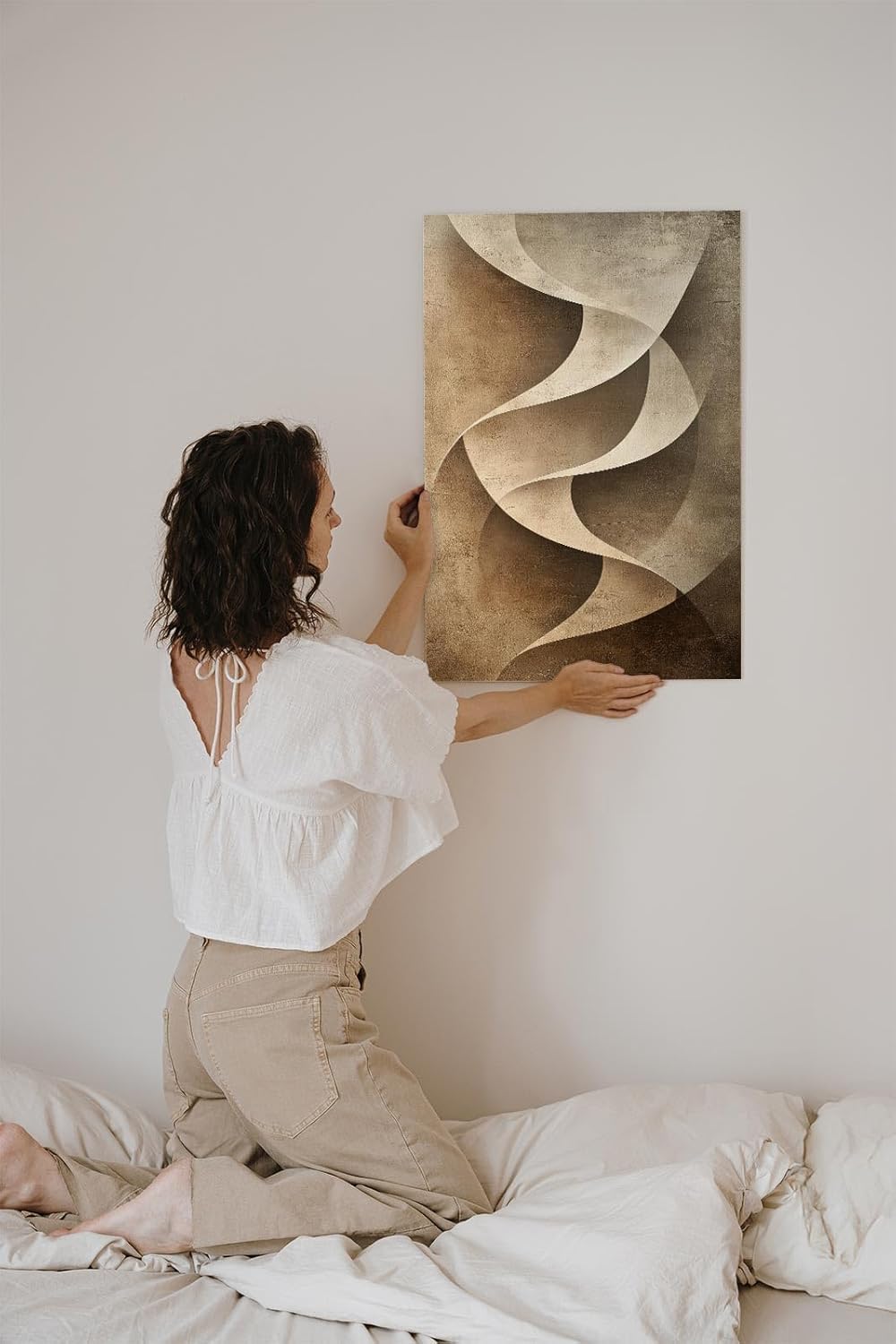 Paul Sinus 60x90cm Wandbild, Eindrucksvolle Eleganz in Spirale – Abstrakte Kunst in Braun und Creme