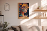 Paul Sinus Wandbild in 40x60cm The Astral Veil Künstlerisches Frauenporträt mit kosmischen Elementen und goldenen Akzenten für mystische Raumgestaltung