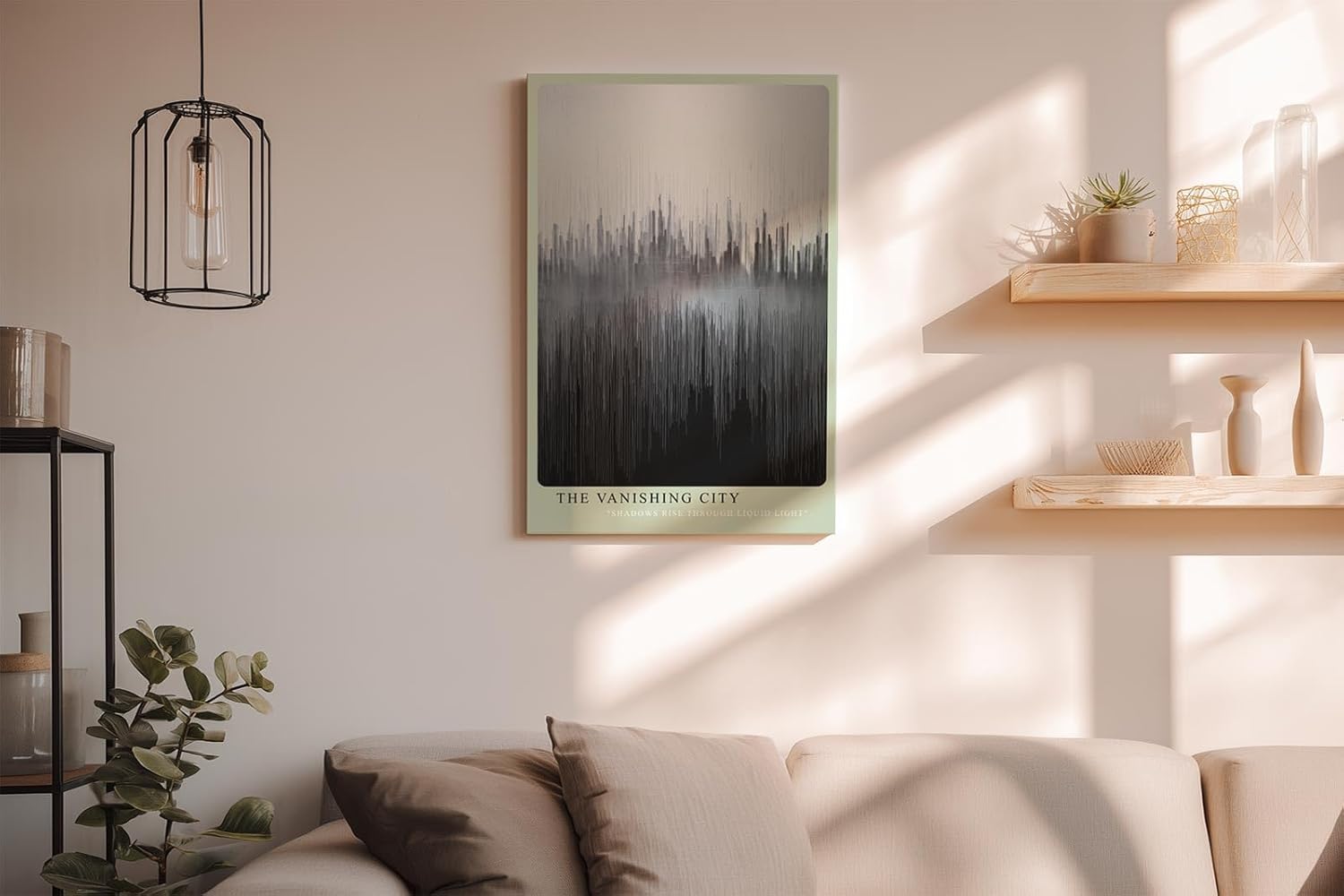 Paul Sinus Wandbild in 40x60cm The Vanishing City – Abstraktes Stadtmotiv in Schwarz-Weiß mit vertikalen Linienstrukturen