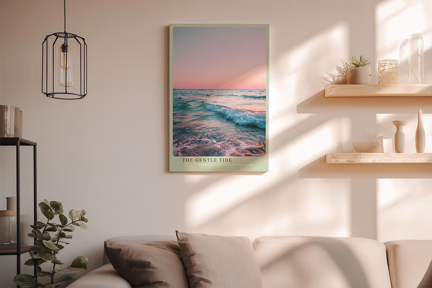 Paul Sinus Wandbild in 40x60cm Sanfte Wellen im Abendlicht mit rosa-blauem Himmel und zarten Farbverläufen