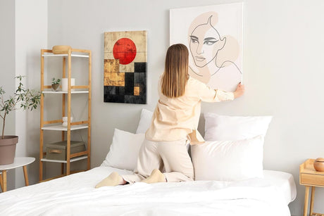 Paul Sinus 60x90cm Wandbild Kraftvolle Geometrie – Abstraktes Fokuskunstwerk mit roter Sonne und klaren Formen
