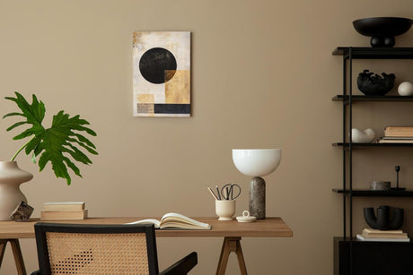 Paul Sinus 60x90cm Wandbild, Visionäres Design in Fokusgeometrie – Abstrakte Harmonie in Gold und Schwarz erleben