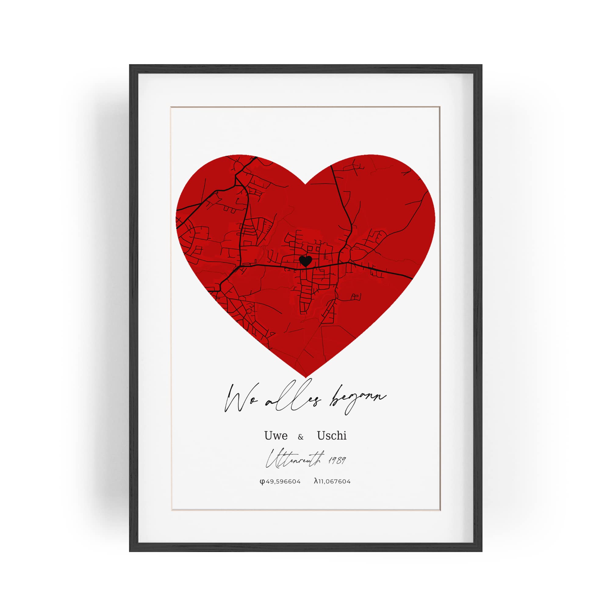 Paul Sinus Bilderrahmen mit deinen GPS Koordinaten und Namen. 30cm x 42cm Holz Wechselrahmen mit Glas und Passepartout. Personalisierte Geschenkidee. LOVE. (ohne Rahmen)
