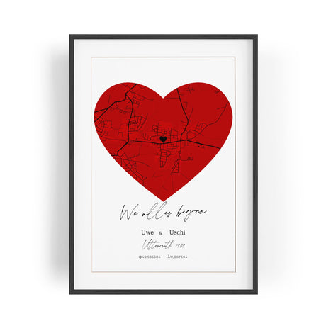 Paul Sinus Bilderrahmen mit deinen GPS Koordinaten und Namen. 30cm x 42cm Holz Wechselrahmen mit Glas und Passepartout. Personalisierte Geschenkidee. LOVE. (ohne Rahmen)