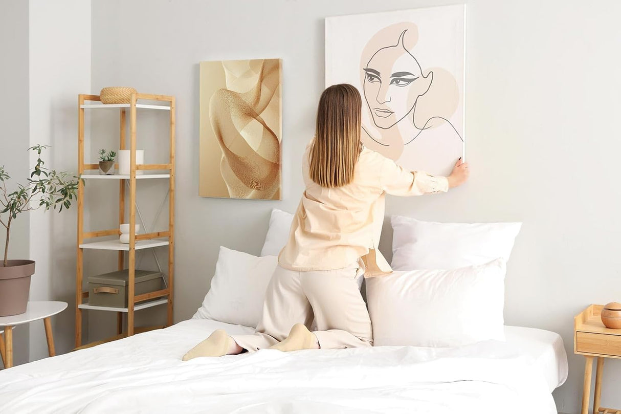 Paul Sinus 60x90cm Wandbild, Faszinierende Leichtigkeit in Fokuswellen – abstrakte Eleganz in warmen Beigetönen
