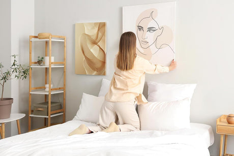 Paul Sinus 60x90cm Wandbild, Faszinierende Leichtigkeit in Fokuswellen – abstrakte Eleganz in warmen Beigetönen