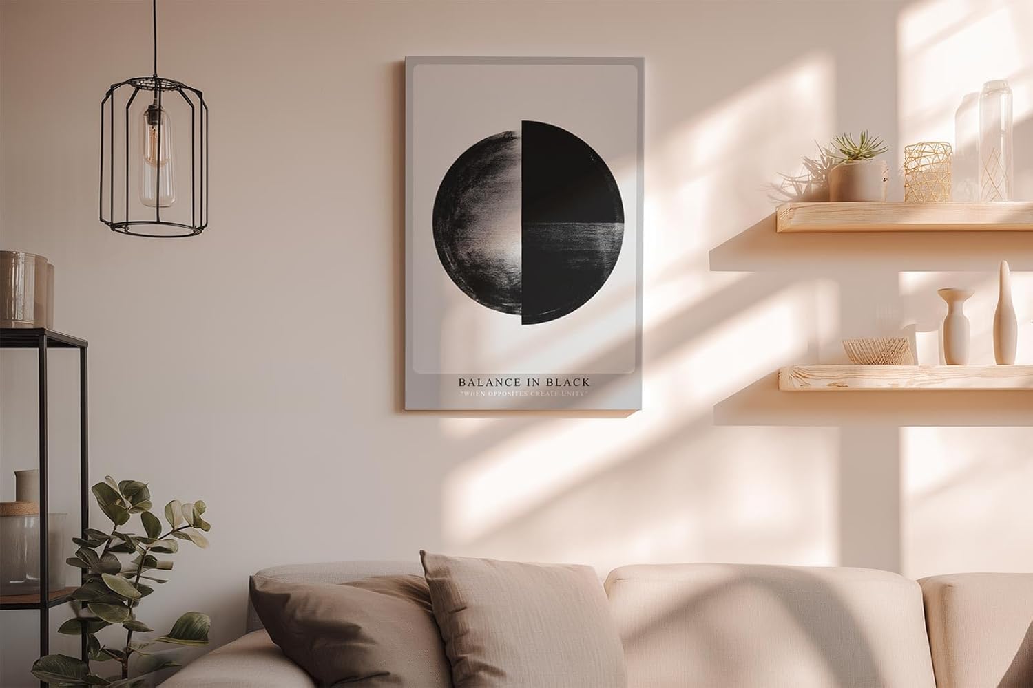 Paul Sinus Wandbild in 40x60cm Balance in Black – Halbierte Kreisform in Schwarz-Weiß als Symbol für Harmonie und Kontrast