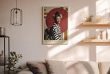 Paul Sinus Wandbild in 40x60cm Red Sun Elegance Porträt einer Frau im gestreiften Kimono vor rotem Kreis mit floralen Haarakzenten für elegante Raumgestaltung