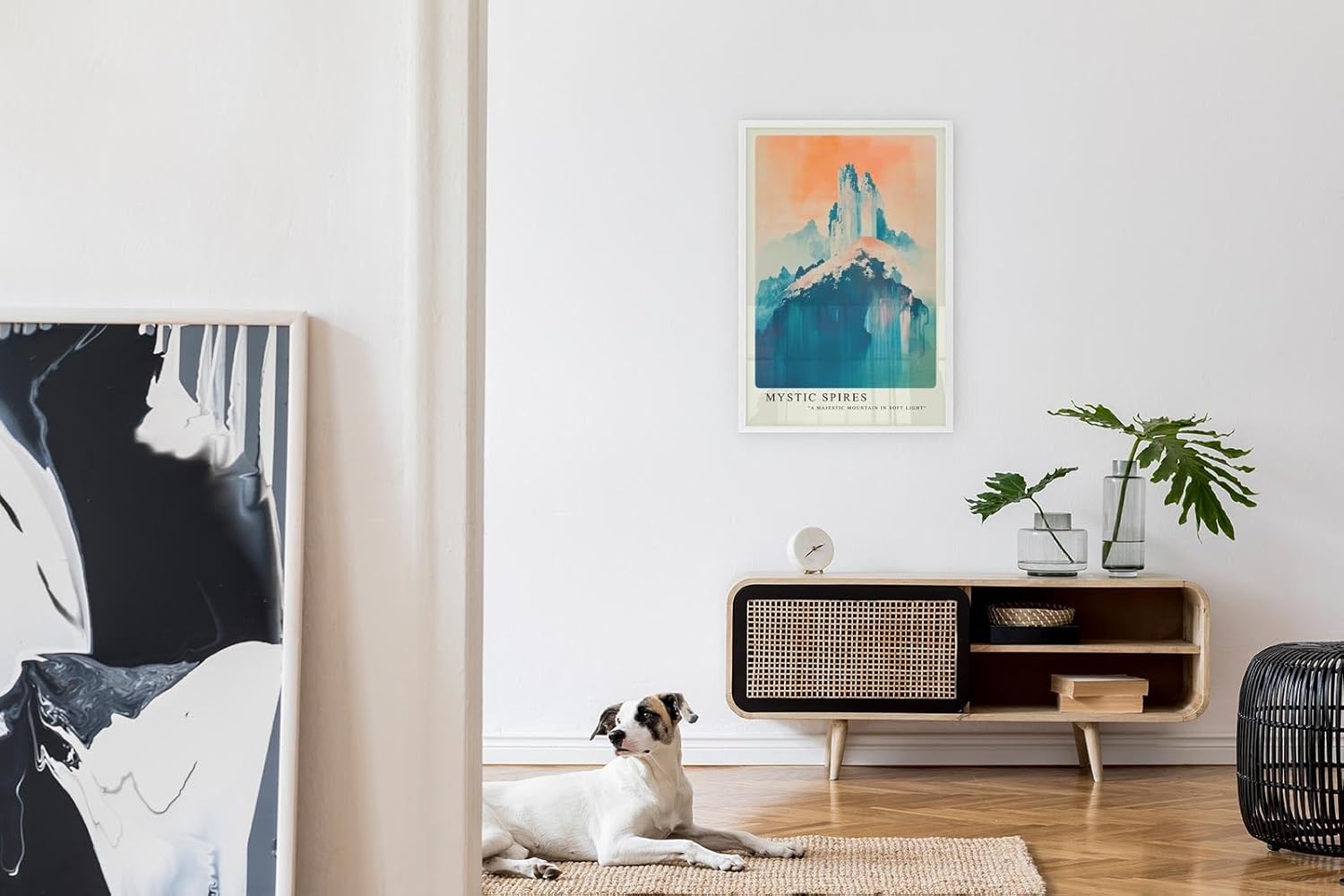 Paul Sinus Leinwandbild 80x120cm mystische Bergspitzen in sanften Farben mit verträumter Lichtstimmung – kunstvolles Leinwandbild