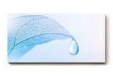 Sinus Art Wandbild 120x80cm Zartes Blattgewebe in kühlem Blau mit Tautropfen – ideal für ruhige Raumgestaltung