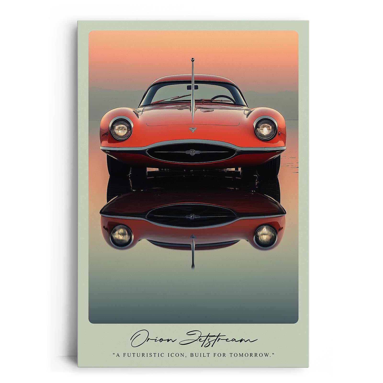 Paul Sinus Leinwandbild 80x120cm Orion Jetstream Leinwandbild futuristischer Sportwagen mit ikonischem Design in dramatischer Abendstimmung