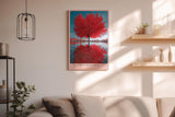 Paul Sinus Wandbild in 40x60cm Autumn's Heartbeat Roter Herbstbaum mit Spiegelung im Wasser unter blauem Himmel für elegante Wohnraumgestaltung