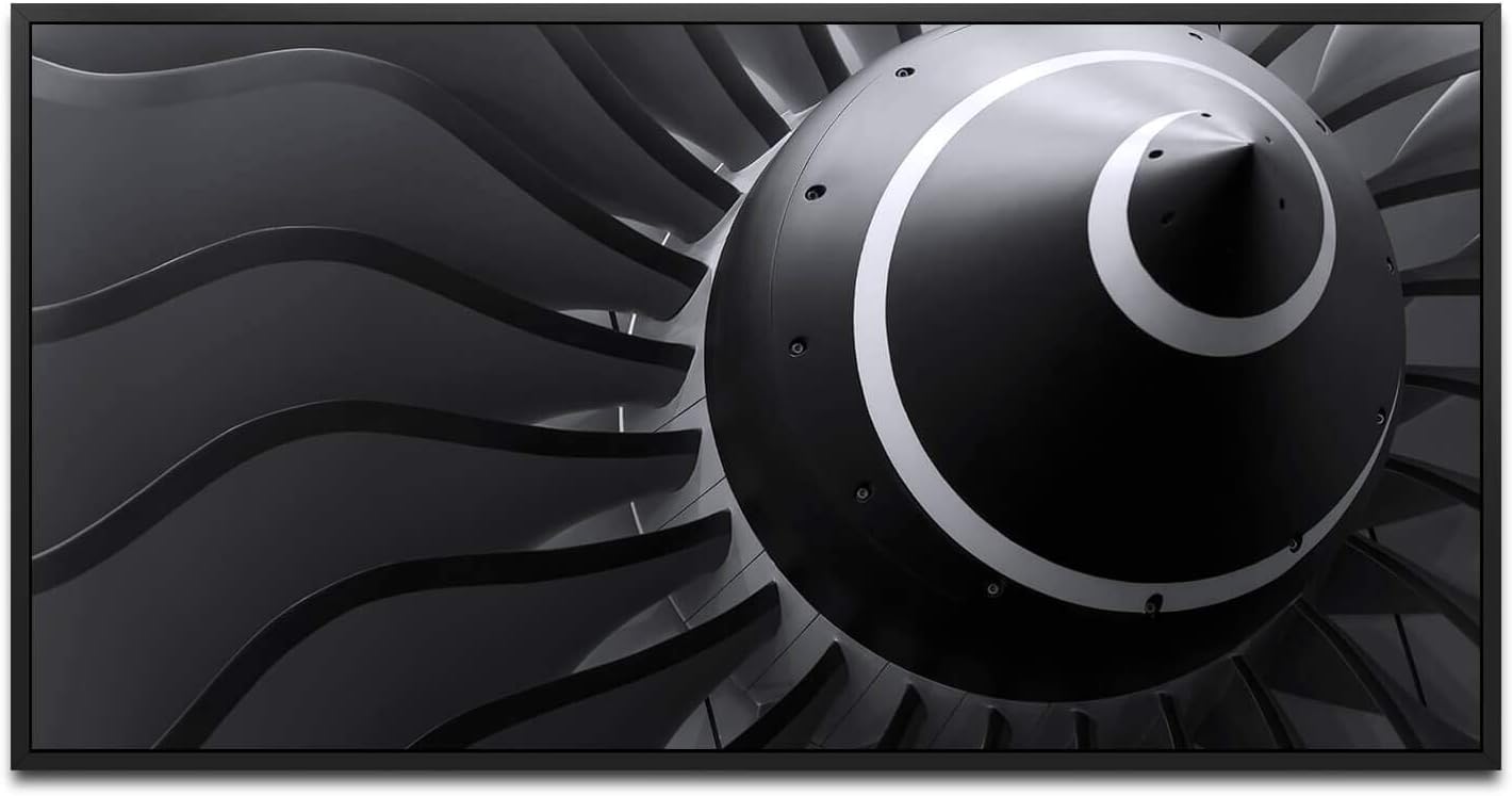 Flugzeugturbine ca. 130x70cm Wandbild inklusive Schattenfugenrahmen schwarz - Panorama Leinwand Bild XXL Format Wandbilder Wohnzimmer Wohnung Deko Kunstdrucke
