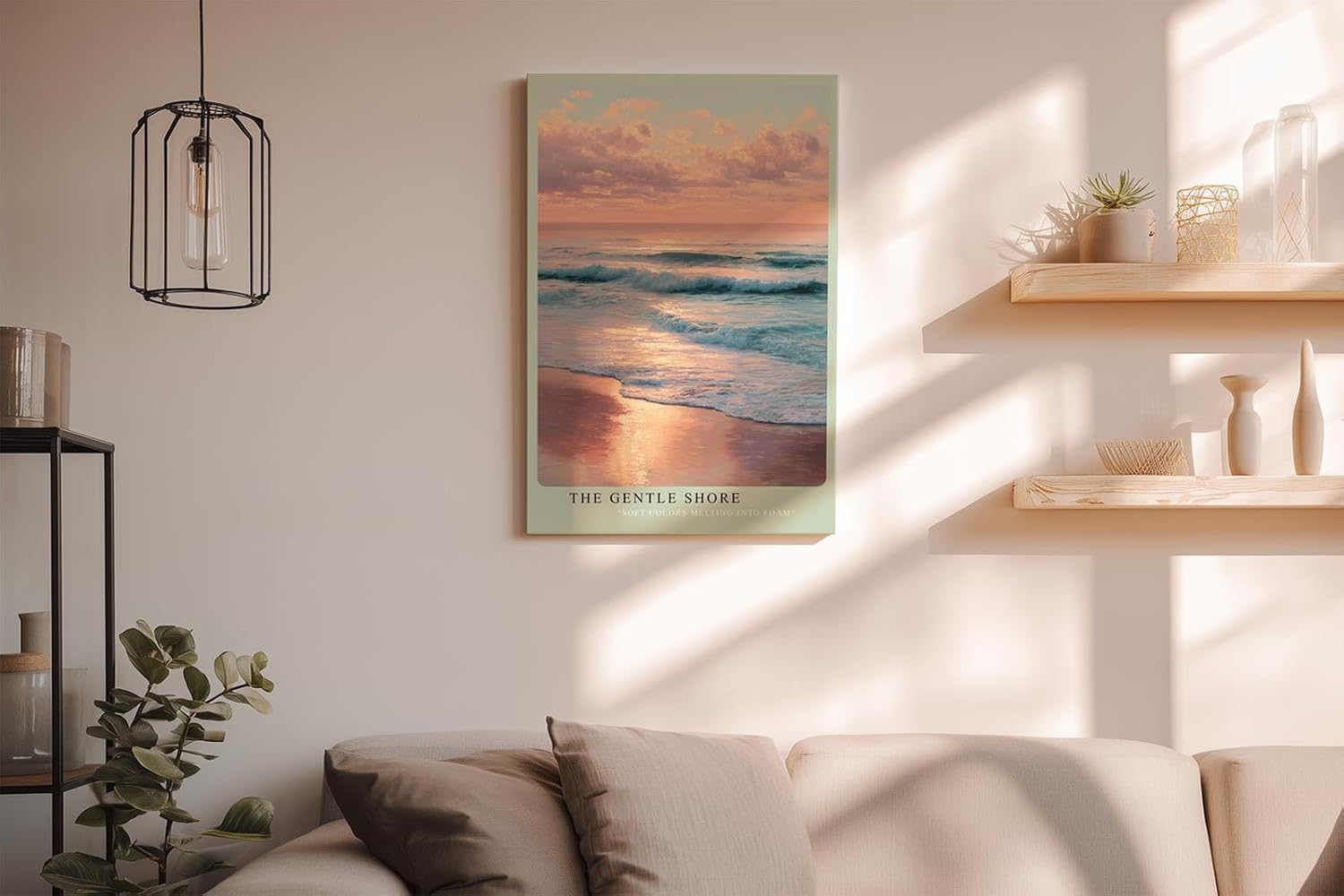 Paul Sinus Wandbild in 40x60cm Sanfter Sonnenuntergang am Meer mit pastellfarbenem Himmel und weichen Wellen