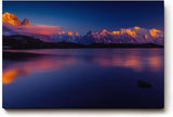 Sinus Art Wandbild 120x80cm Spektakuläre Alpenkulisse mit reflektierendem Wasser und leuchtenden Bergspitzen