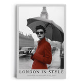 Paul Sinus Leinwandbild 40x60cm Leinwandbild London in Style – Elegante Frau mit rotem Mantel vor Big Ben, stilvolle Schwarz-Weiß-Fotografie