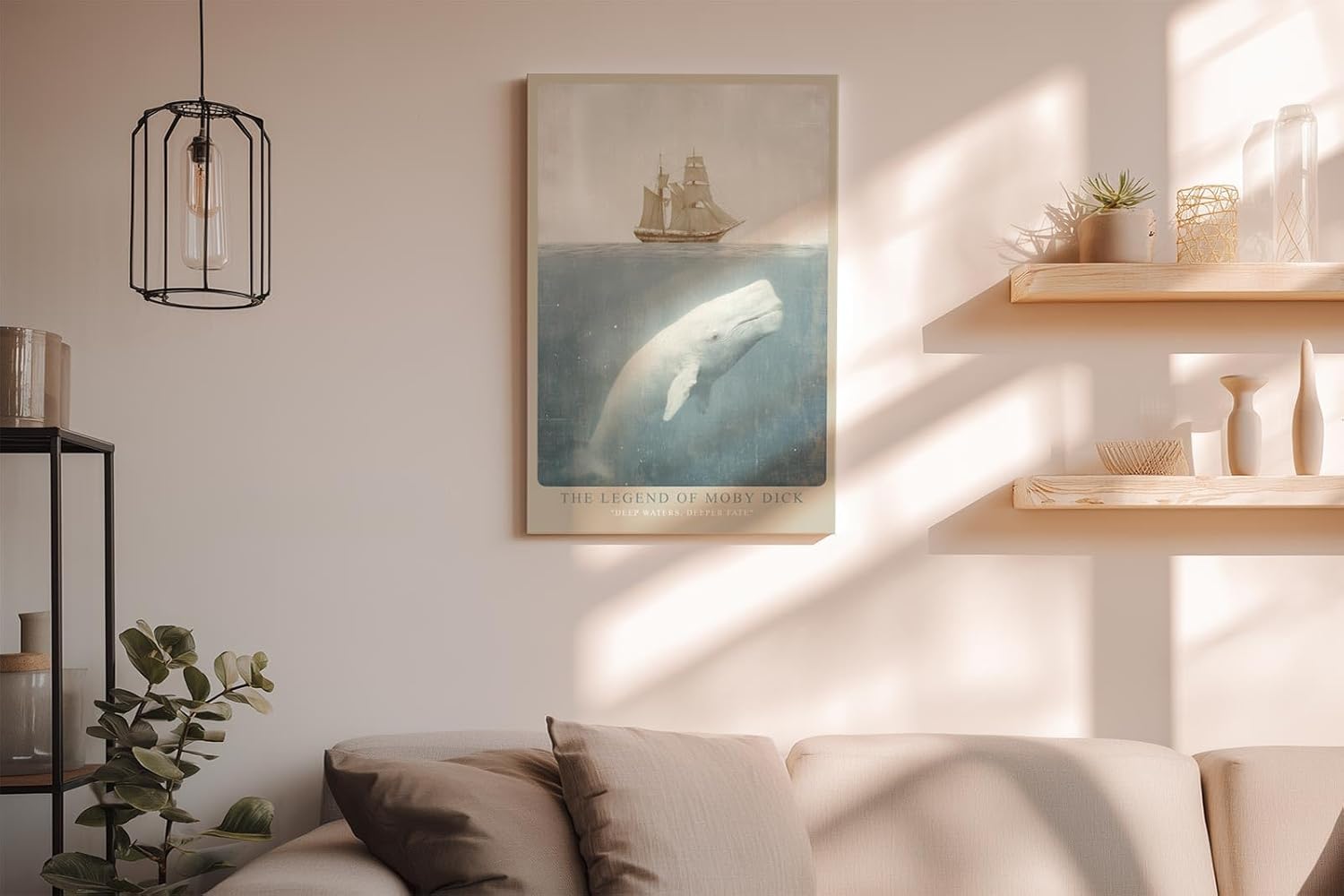 Paul Sinus Wandbild in 40x60cm The Legend of Moby Dick – Segelschiff und weißer Wal in maritimer Komposition