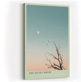 Paul Sinus Wandbild in 40x60cm The Quiet Hour Minimalistische Landschaft mit Baum, Vögeln und Mond im sanften Farbverlauf von Blau zu Rosa