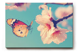 Sinus Art Wandbild 120x80cm Frühlingshaftes Motiv mit Schmetterling an rosa Blüte auf hellblauem Hintergrund