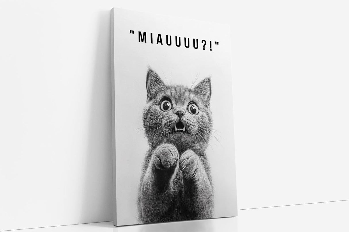 Paul Sinus Poster/Leinwandbild/Rahmenoption – Überraschtes Kätzchen „MIAUUU?!“ – Lustige WC-Deko für dein Badezimmer