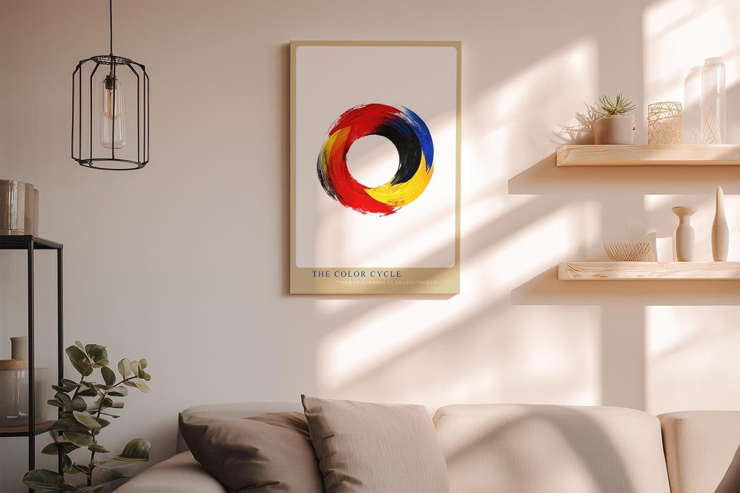 Paul Sinus Wandbild in 40x60cm The Color Cycle – Kreisförmige abstrakte Farbkomposition in Rot, Gelb, Blau und Schwarz
