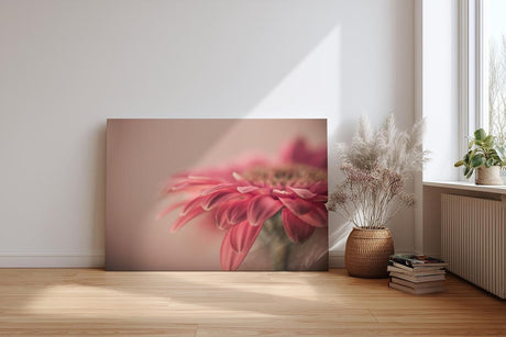 Sinus Art Wandbild 120x80cm Rosa Blüte im Vordergrund vor einfarbigem ruhigen Hintergrund – ästhetisch und dezent