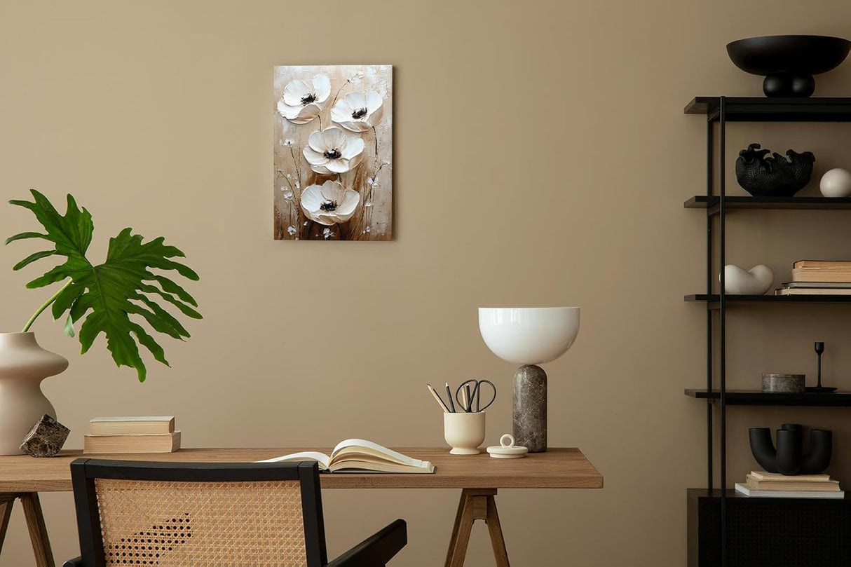 Paul Sinus 60x90cm Wandbild Blütenglanz in Beige – Stilvolle Wandkunst mit floraler Tiefe Blume