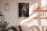 Paul Sinus Wandbild in 40x60cm The Cosmic Code – Faszinierende Weltraumkomposition mit goldenem geometrischem Dreieck und mystischen Nebelstrukturen