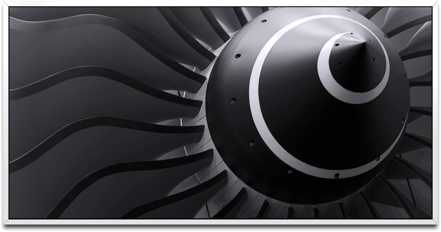 Flugzeugturbine ca. 130x70cm Wandbild inklusive Schattenfugenrahmen weiss - Panorama Leinwand Bild XXL Format Wandbilder Wohnzimmer Wohnung Deko Kunstdrucke