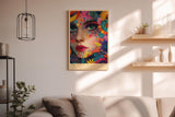 Paul Sinus Wandbild in 40x60cm The Face of Bloom Ausdrucksvolles Frauengesicht kunstvoll umrahmt von bunten Blüten und farbenfrohen Mustern für moderne Raumgestaltung