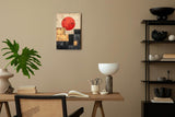 Paul Sinus 60x90cm Wandbild Kraftvolle Geometrie – Abstraktes Fokuskunstwerk mit roter Sonne und klaren Formen
