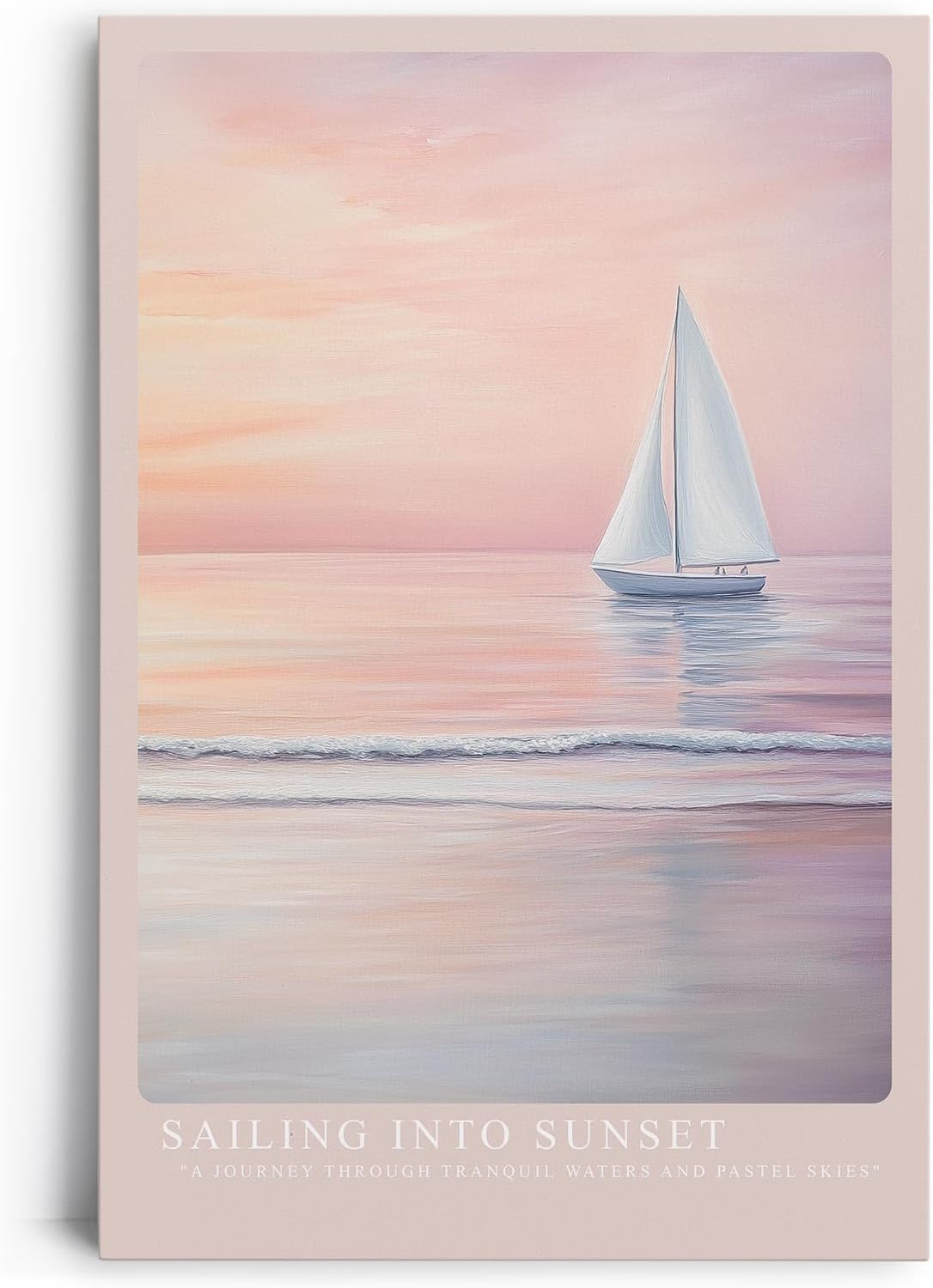 Paul Sinus Leinwandbild 60x90cm idyllische Segelboot-Szene mit sanften Pastellfarben, beruhigende Wandkunst mit romantischem Sonnenuntergang