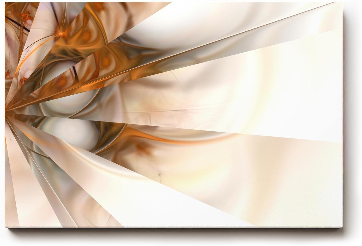 Sinus Art Wandbild 120x80cm Futuristische Lichtstrahlen in Bronze und Cremeweiß – elegant verspielt und optisch raumöffnend