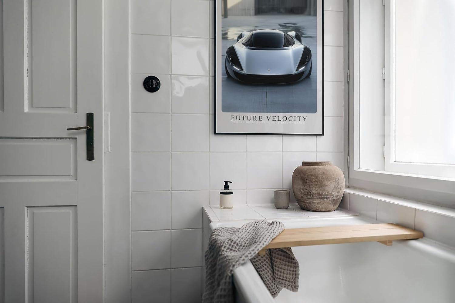 Paul Sinus Leinwandbild 80x120cm futuristischer Supersportwagen in urbaner Architektur, minimalistische Wandkunst mit dynamischem Design