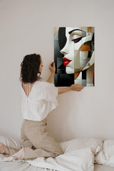 Paul Sinus 60x90cm Wandbild Crimson Beauty – Modernes Frauenporträt in geometrischer Eleganz auf Leinwand Holzrahmen