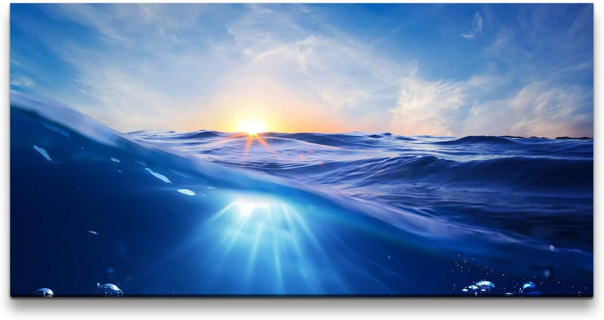 Meeresansicht ca. 130x70cm Wandbild inklusive Schattenfugenrahmen weiss - Panorama Leinwand Bild XXL Format Wandbilder Wohnzimmer Wohnung Deko Kunstdrucke