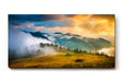 Sinus Art Wandbild 120x80cm Faszinierende Gebirgsszene im Nebel mit dramatischem Sonnenlicht für eindrucksvolle Raumwirkung