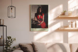 Paul Sinus Wandbild in 40x60cm The Woman in Red Bilder einer Frau im roten Kleid an einem Tisch sitzend für ausdrucksstarke Raumgestaltung