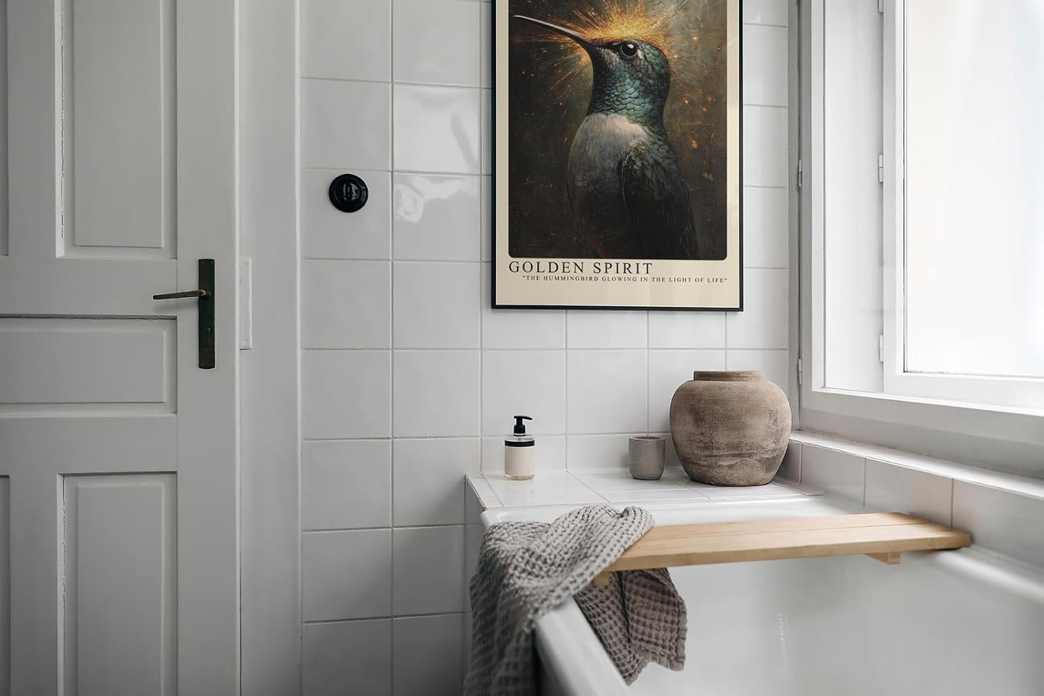 Paul Sinus Leinwandbild 60x90cm Goldener Geist – Majestätischer Kolibri mit schimmerndem Gefieder und leuchtender Aura