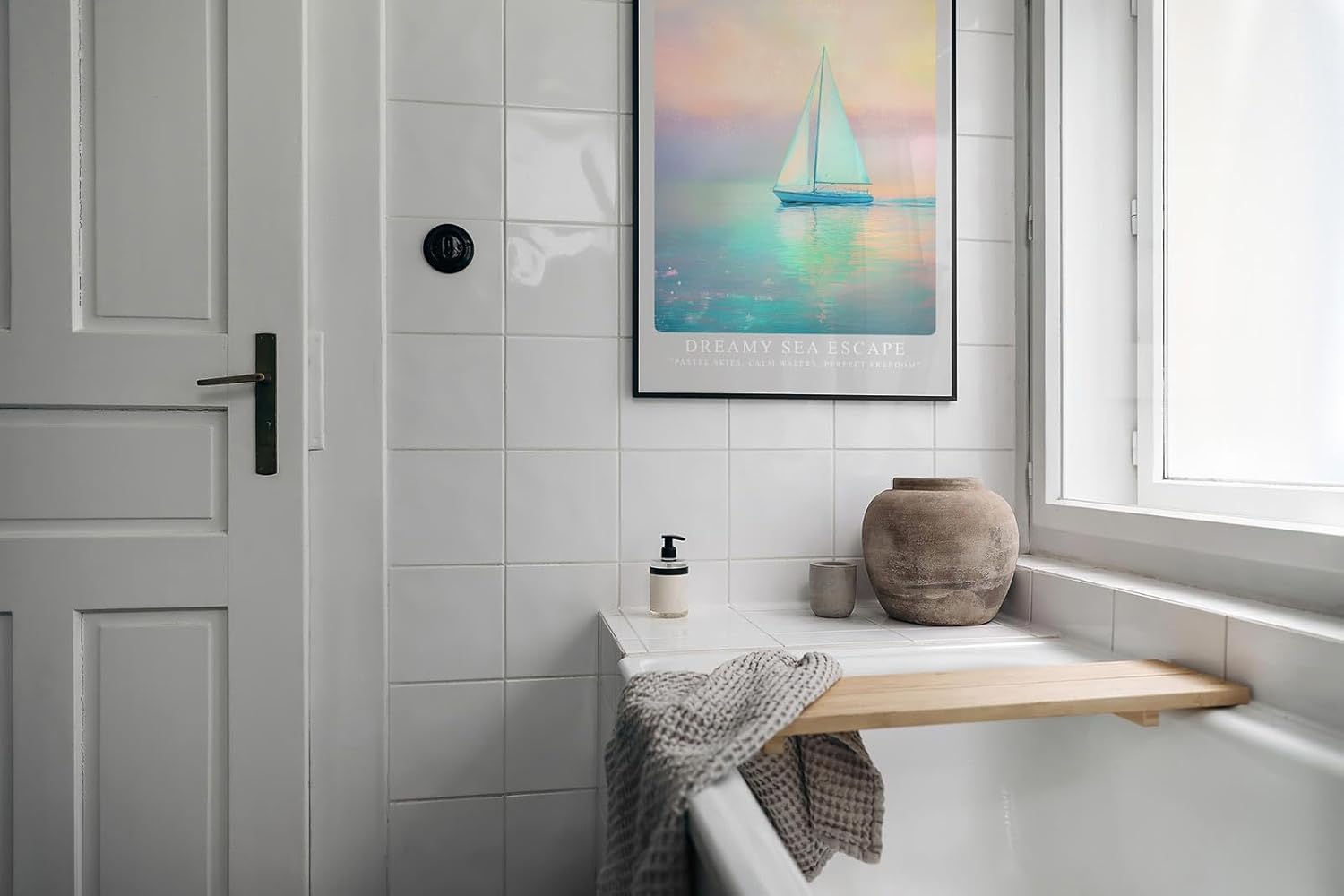 Paul Sinus Leinwandbild 40x60cm traumhafte Segelboot-Szene in pastellfarbenem Himmel und ruhigem Meer – kunstvolles Leinwandbild