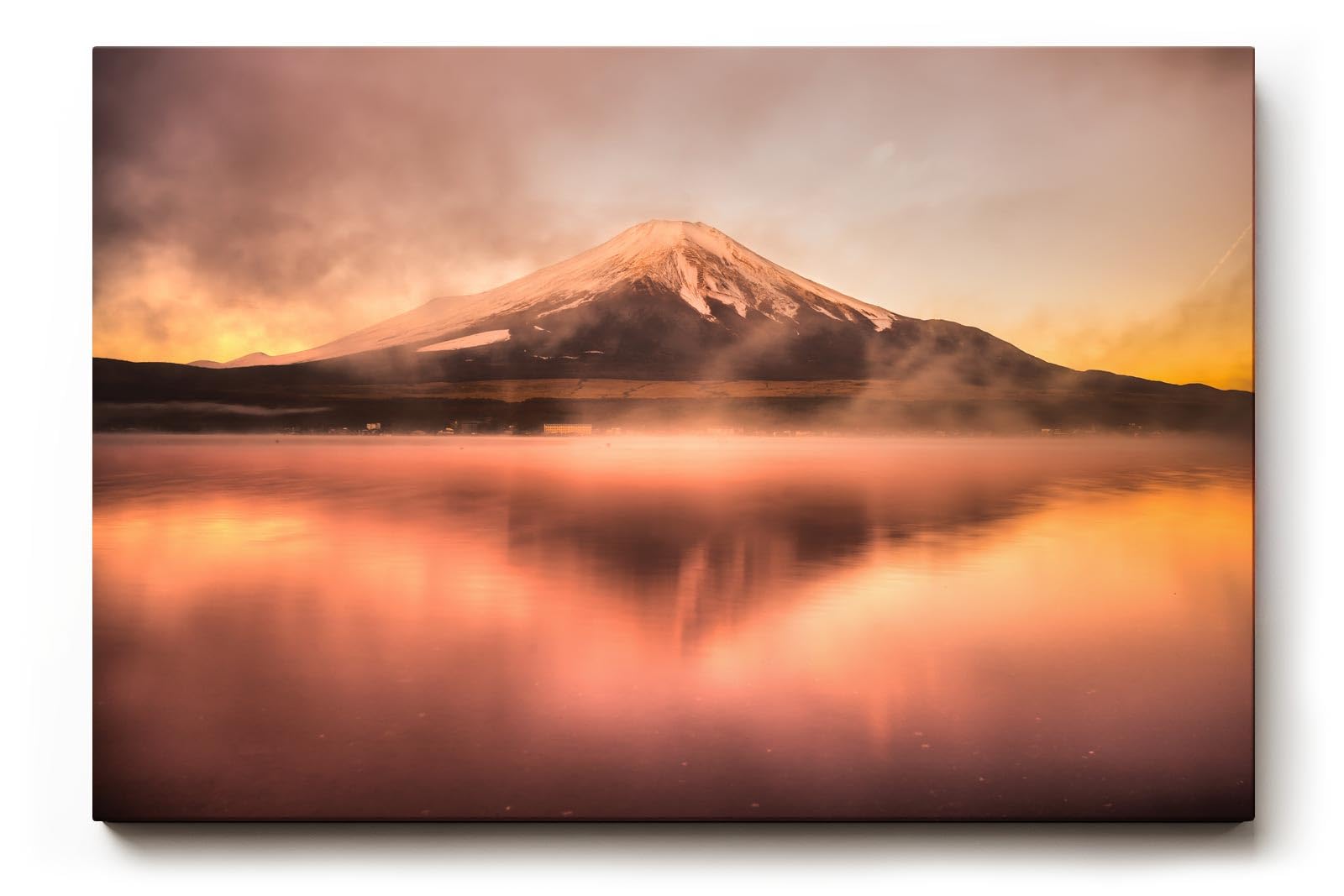 Sinus Art Wandbild 120x80cm Stimmungsvolles Fuji-Motiv bei Sonnenaufgang mit faszinierendem Nebelspiel