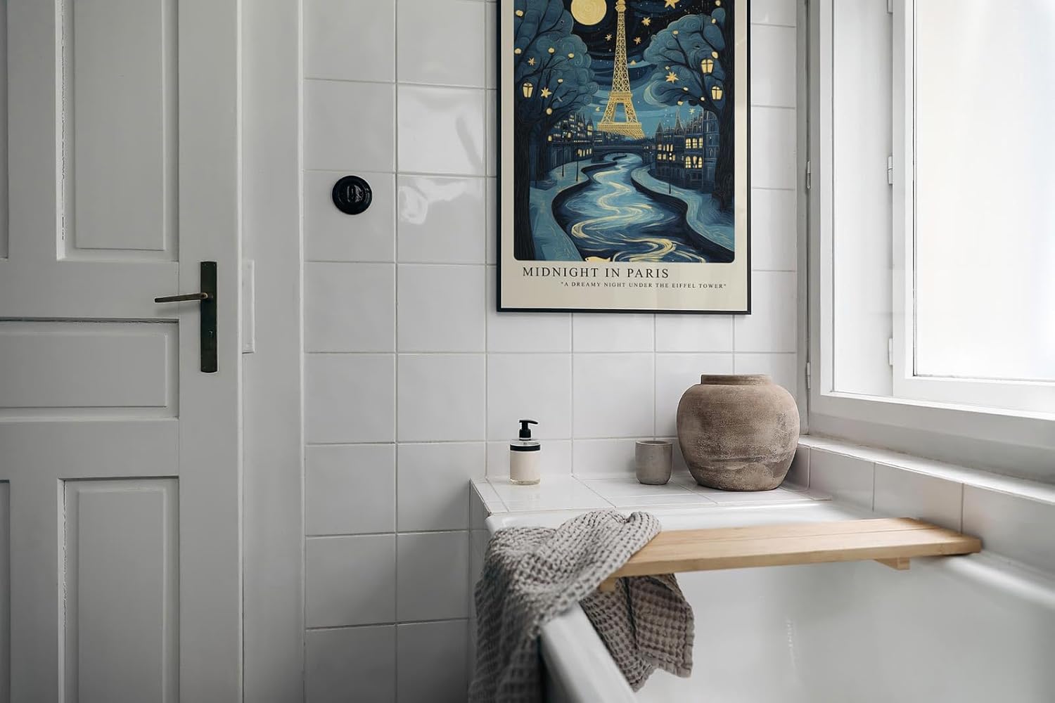 Paul Sinus Leinwandbild 60x90cm Paris Nachttraum Eiffelturm kunstvoll romantisch verträumt blau gold Lichter Stadt Zauber modern elegant