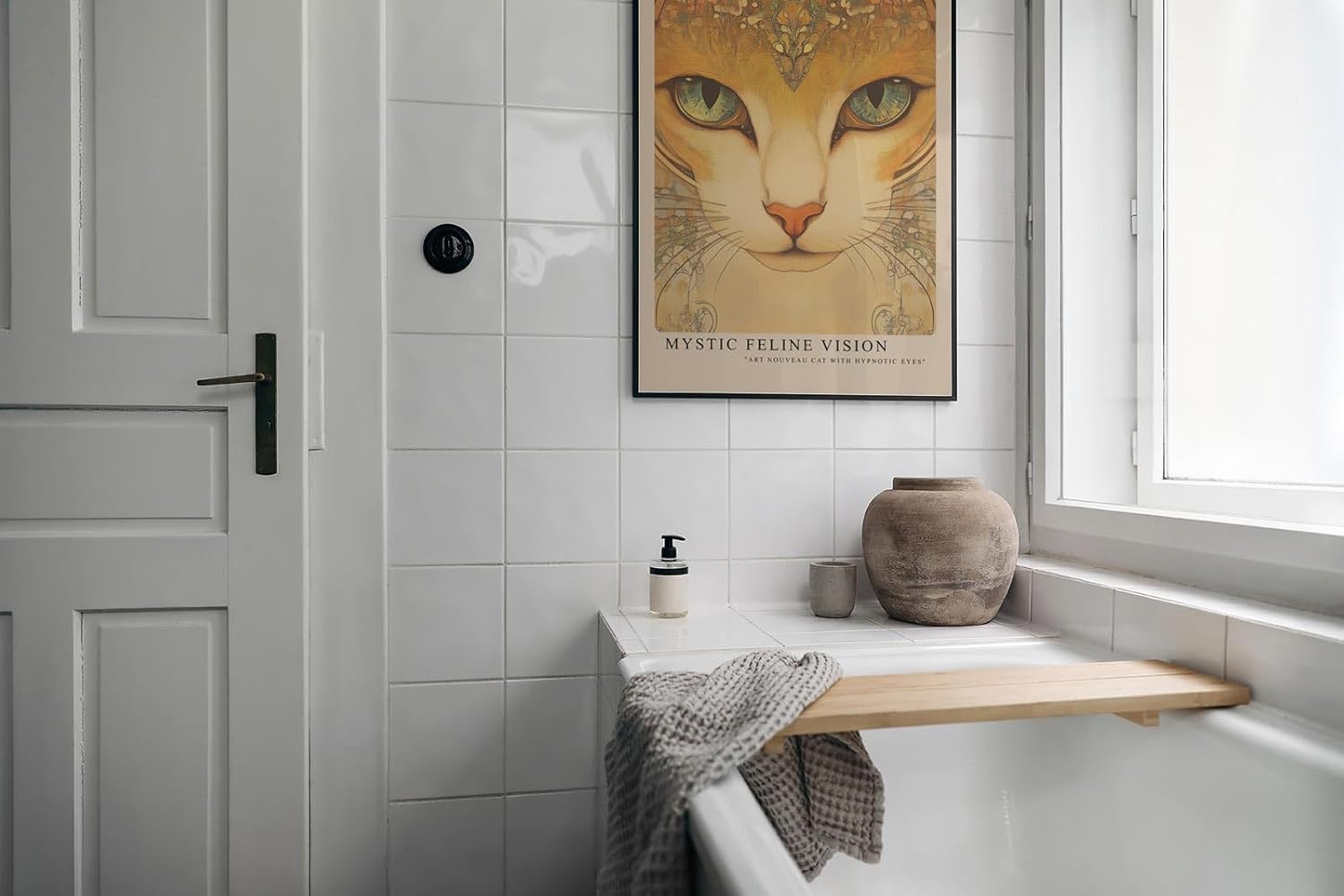 Paul Sinus Leinwandbild 40x60cm Mystische Katze kunstvoll hypnotisch surreal Jugendstil faszinierende Wandkunst elegante Farben detailreich harmonisch