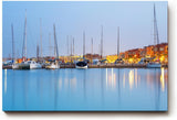 Sinus Art Wandbild 120x80cm Mediterraner Jachthafen bei Abendstimmung – reflektierend, maritim und entspannend