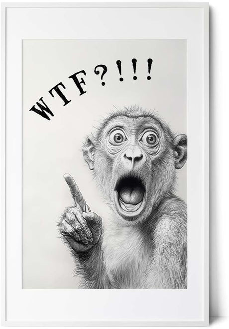 Paul Sinus Poster/Leinwandbild/Rahmenoption – Schockierter Affe „WTF?!“ – Lustige WC-Deko für dein Badezimmer