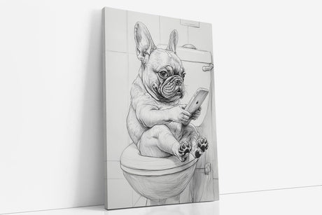 Paul Sinus Poster/Leinwandbild/Rahmenoption Lustiges Hundebild – Witzige Klo-Deko fürs Gäste-WC – Perfekt für Smartphone-Junkies