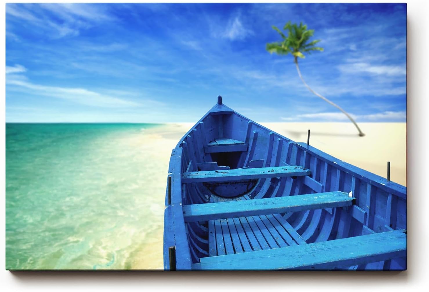 Sinus Art Wandbild 120x80cm Das Boot in der Bildmitte lenkt den Blick hinaus aufs offene Meer und vermittelt Fernweh