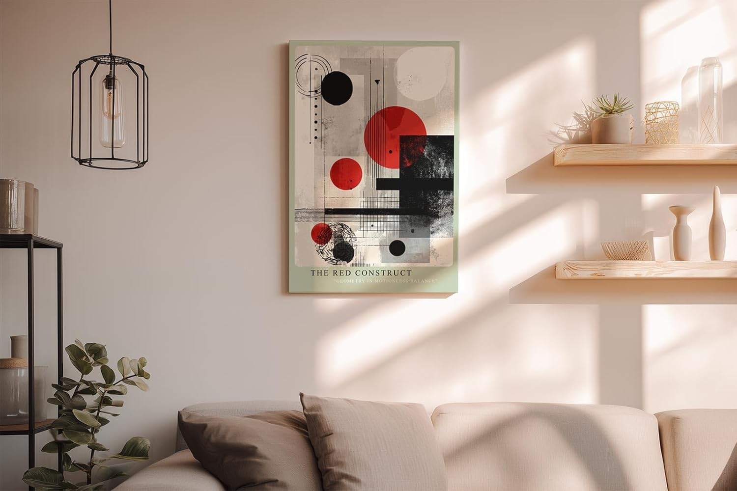 Paul Sinus Wandbild in 40x60cm The Red Construct – Geometrische Abstraktion in Rot, Schwarz und Weiß mit klaren Linien und markanten Formen
