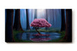 Sinus Art Wandbild 120x80cm Blühender Kirschbaum am Wasser im Mondlicht zwischen dunklen Bäumen für magische Wirkung