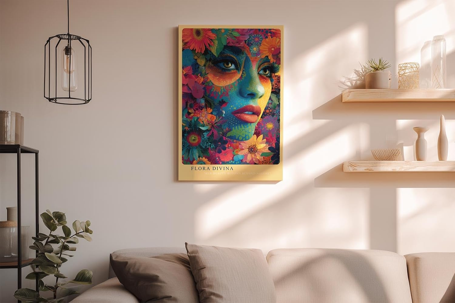 Paul Sinus Wandbild in 40x60cm Flora Divina Mystisches Frauenporträt in leuchtenden Farben mit üppigen Blütenelementen für luxuriöse Raumgestaltung